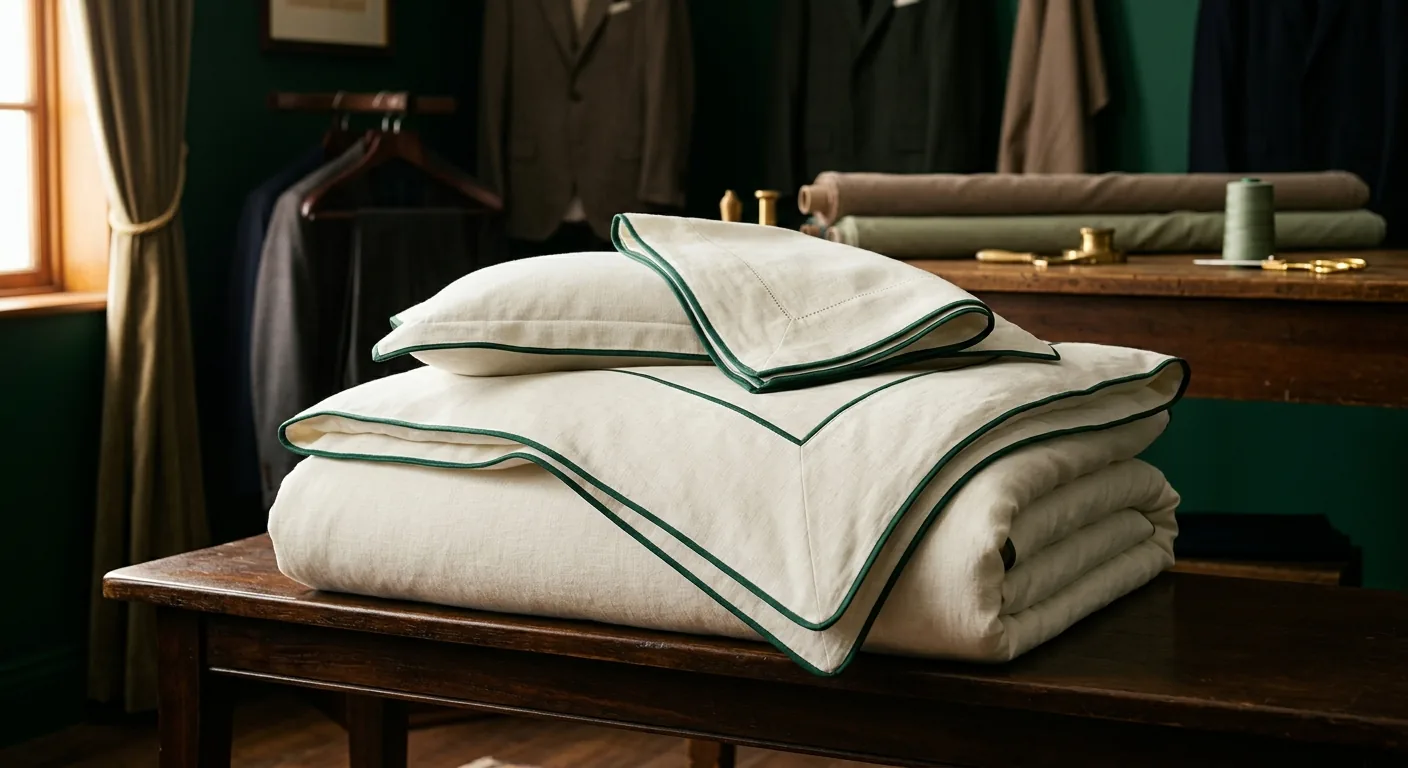 Custom ivory bedding with fine hand-finished edges